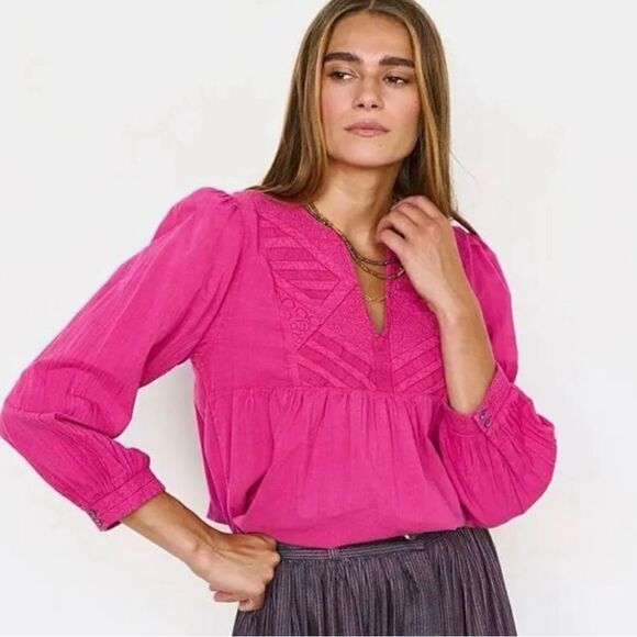 Ba&Sh ILO Embroidered Blouse Fuchsia Pink NEW FLAW - Picture 9 of 13